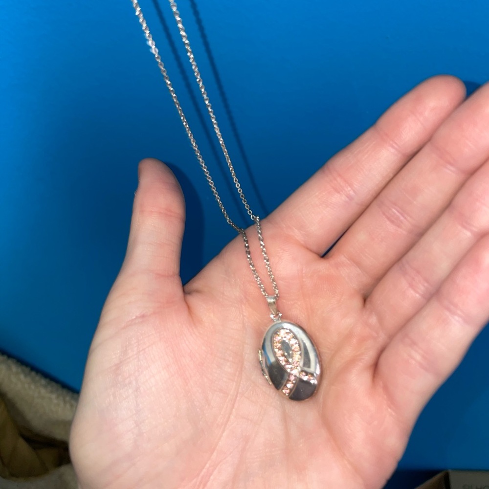 Pink Gemstone (Breast Cancer Awareness Flag) Locket Necklace